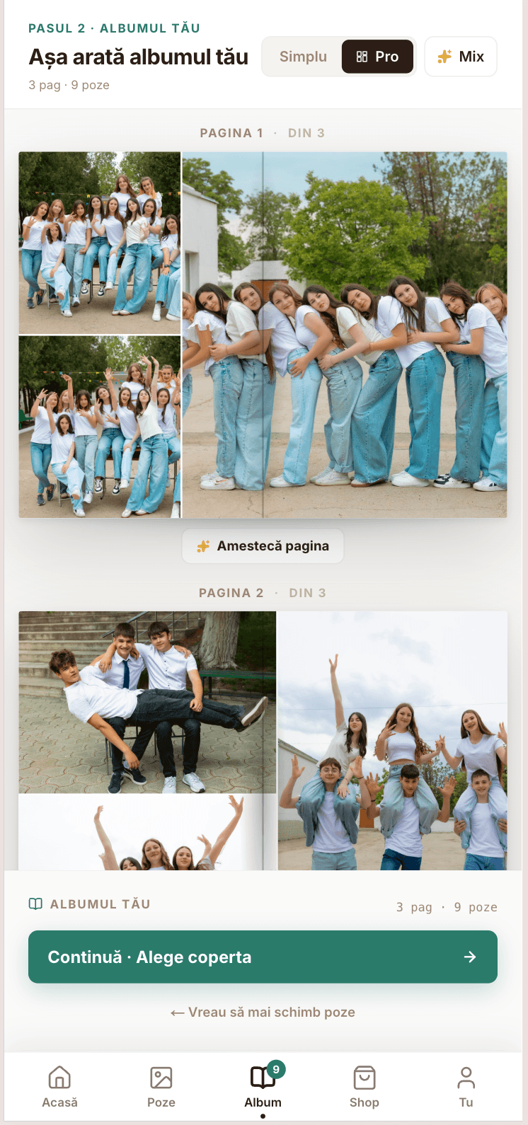 Preview album Mingir cu 3 pagini și layouts