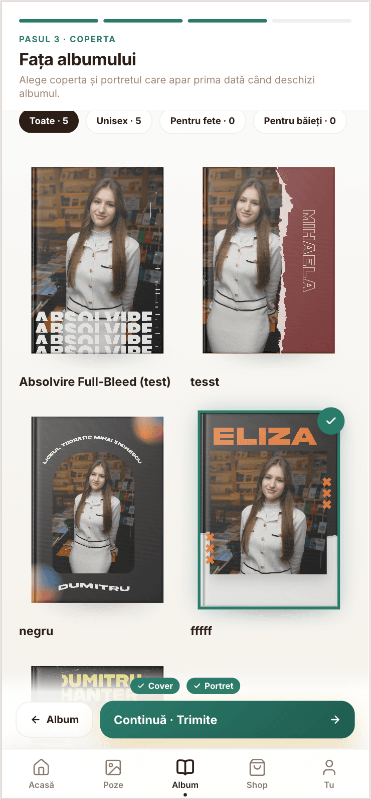 Coperta picker cu 5 stiluri și portret aplicat live