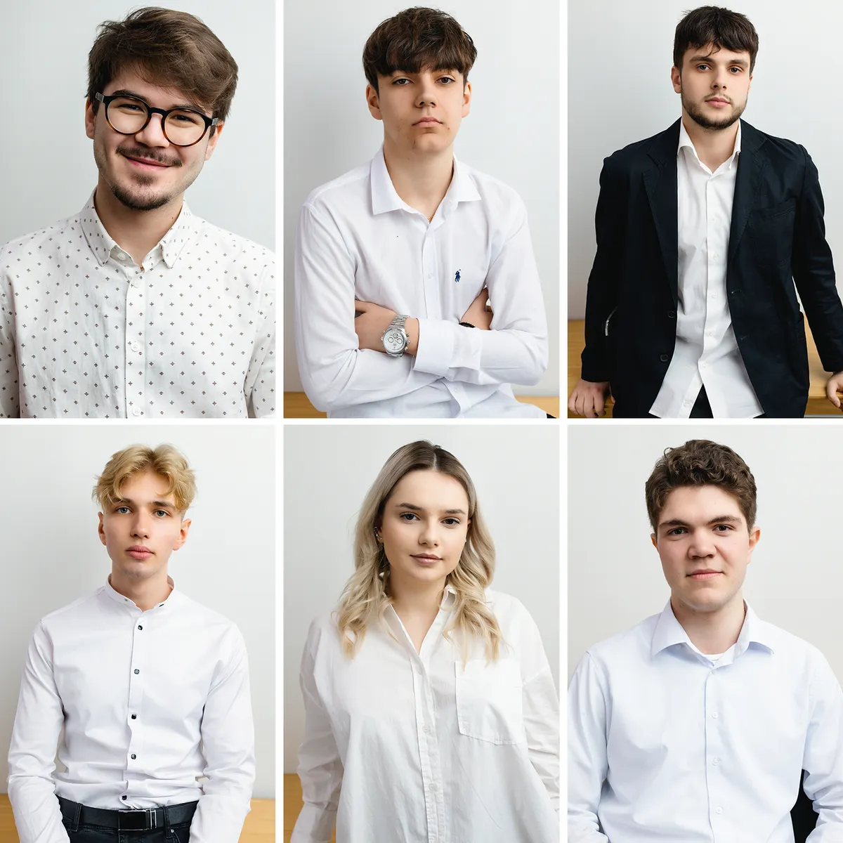 Ședința foto comună — portrete clasice, curate, pe fundal alb
